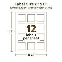 Avery EcoFriendly Matte White Recycled Square Labels, 2" x 2", Print-to-The-Edge, Permanent Adhesive, Laser/Inkjet Printable
