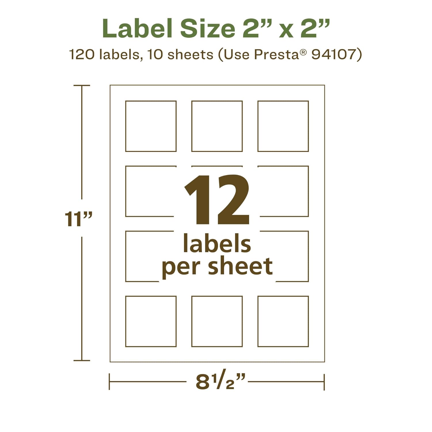 Avery EcoFriendly Matte White Recycled Square Labels, 2" x 2", Print-to-The-Edge, Permanent Adhesive, Laser/Inkjet Printable