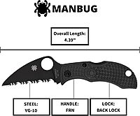 Spyderco Manbug Wharncliffe Folding Knife - VG-10 Steel with TiCN Blade Coating, FRN Handle, SpyderEdge - MBKWSBK