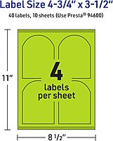 Avery Printable Arched Labels, Sure Feed Technology, 4-3/4" x 3-1/2", Bright Green, Print-to-The-Edge, Laser/Inkjet Printable