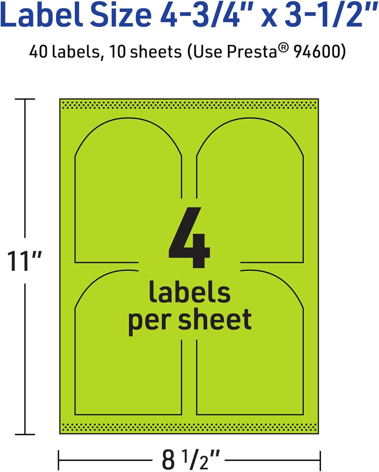 Avery Printable Arched Labels, Sure Feed Technology, 4-3/4" x 3-1/2", Bright Green, Print-to-The-Edge, Laser/Inkjet Printable