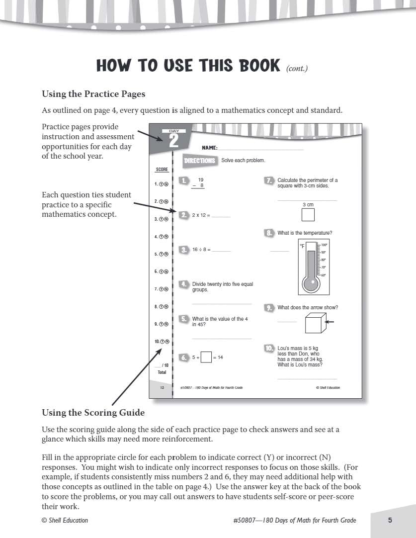 Shell Education 180 Days of Math for Fourth Grade (180 Days of Practice)