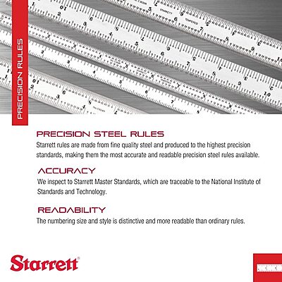 Starrett Spring Tempered Steel Rule with Satin Chrome Finish