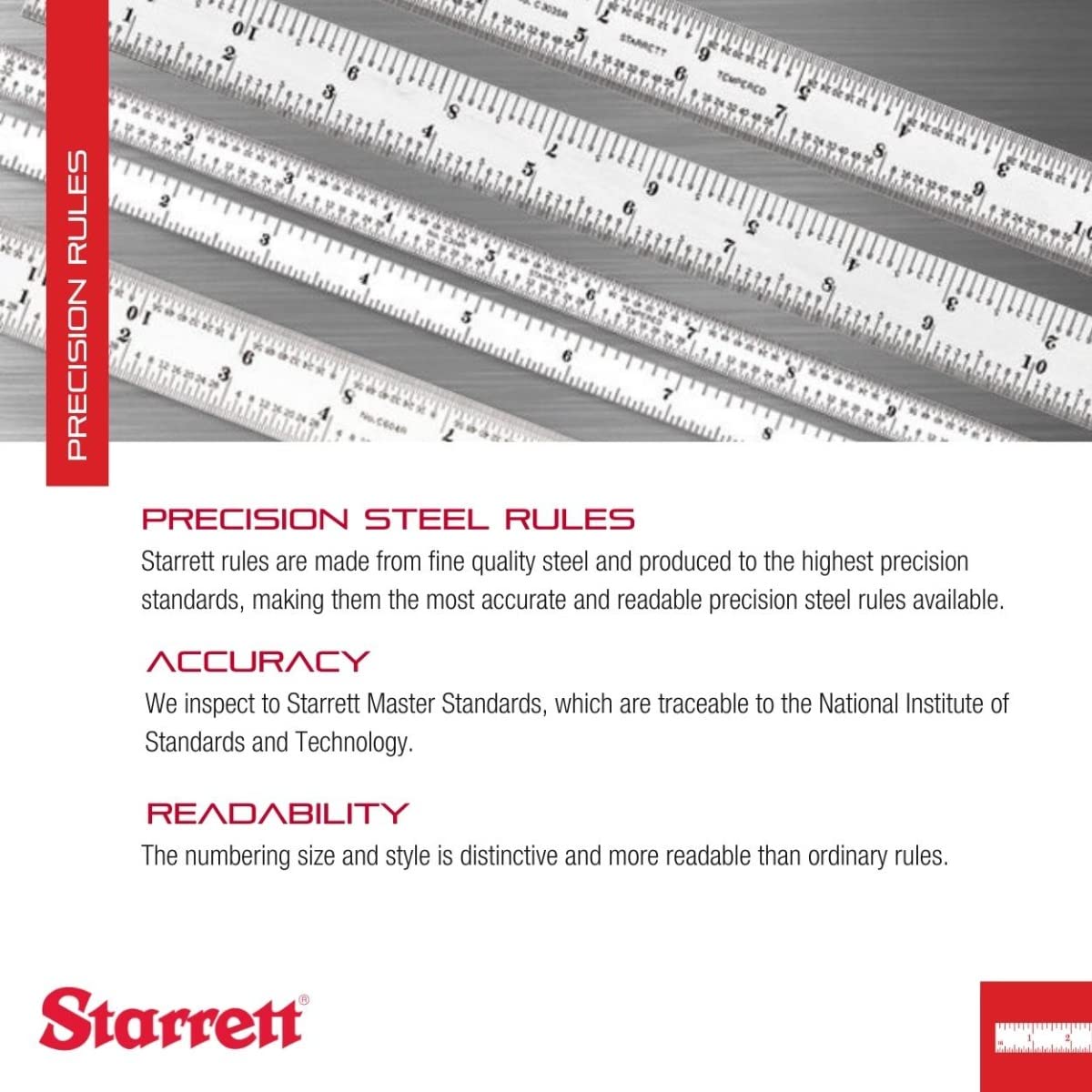 Starrett Spring Tempered Steel Rule with Satin Chrome Finish