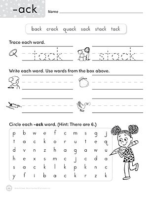 Scholastic Teacher Resources Write-N-Seek Workbook, Word Families, Pre-K - Grade 2