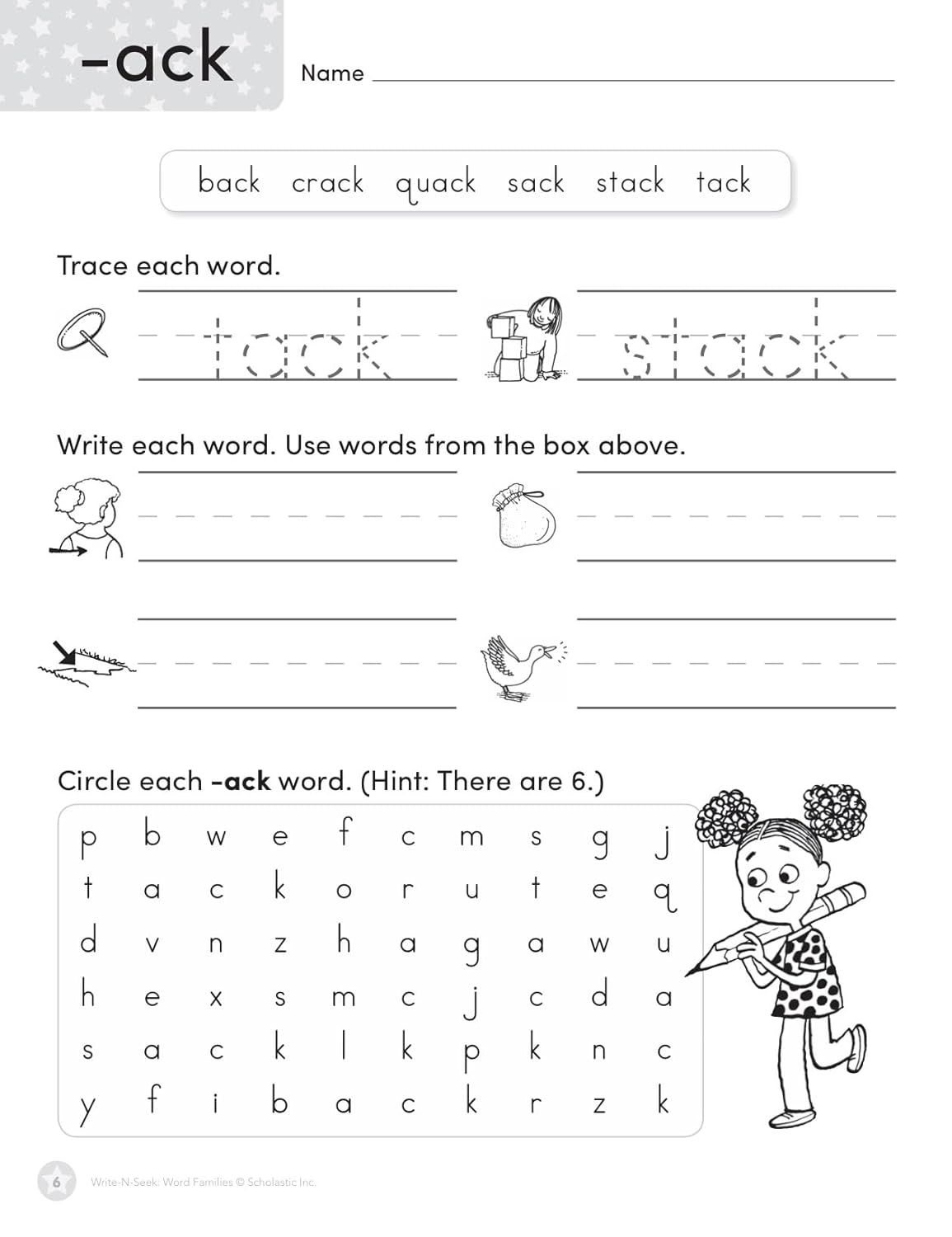 Scholastic Teacher Resources Write-N-Seek Workbook, Word Families, Pre-K - Grade 2