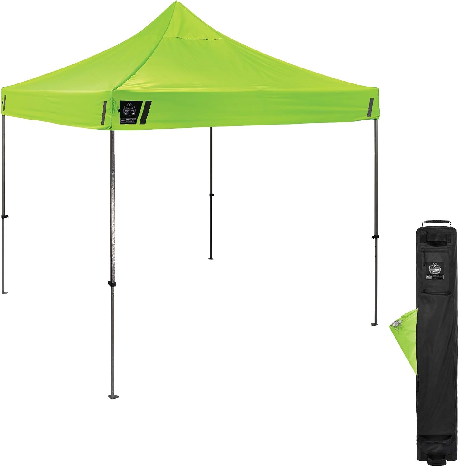 Pop Up Canopy Tent, Heavy Duty, 10' x 10' Area, Peak Height 14', Includes Wheeled Bag, Ergodyne Shax 6000, Lime