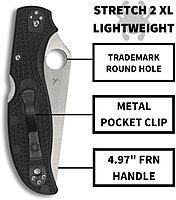 SPYDERCO Stretch 2 XL Lightweight Pocket Knife with 3.43\" VG-10 Blade and Black FRN Handle
