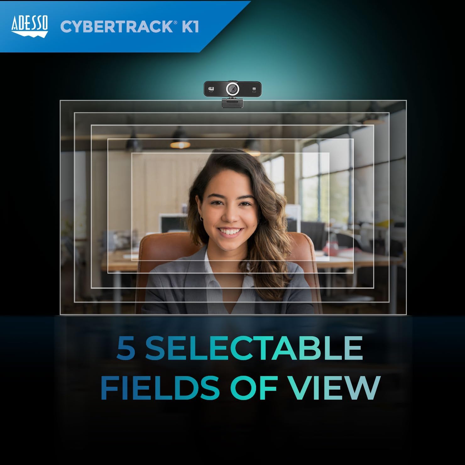 CyberTrack K1 1080P Full HD Fixed Focus USB Webcam with Adjustable View Angle Built-in Dual Microphones, Privacy Shutter