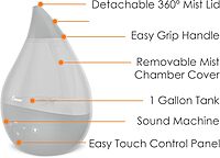 CRANE Drop 4-in-1 Ultrasonic Cool Mist Top-Fill Humidifier with Sound Machine, Night Light & Aroma Tray
