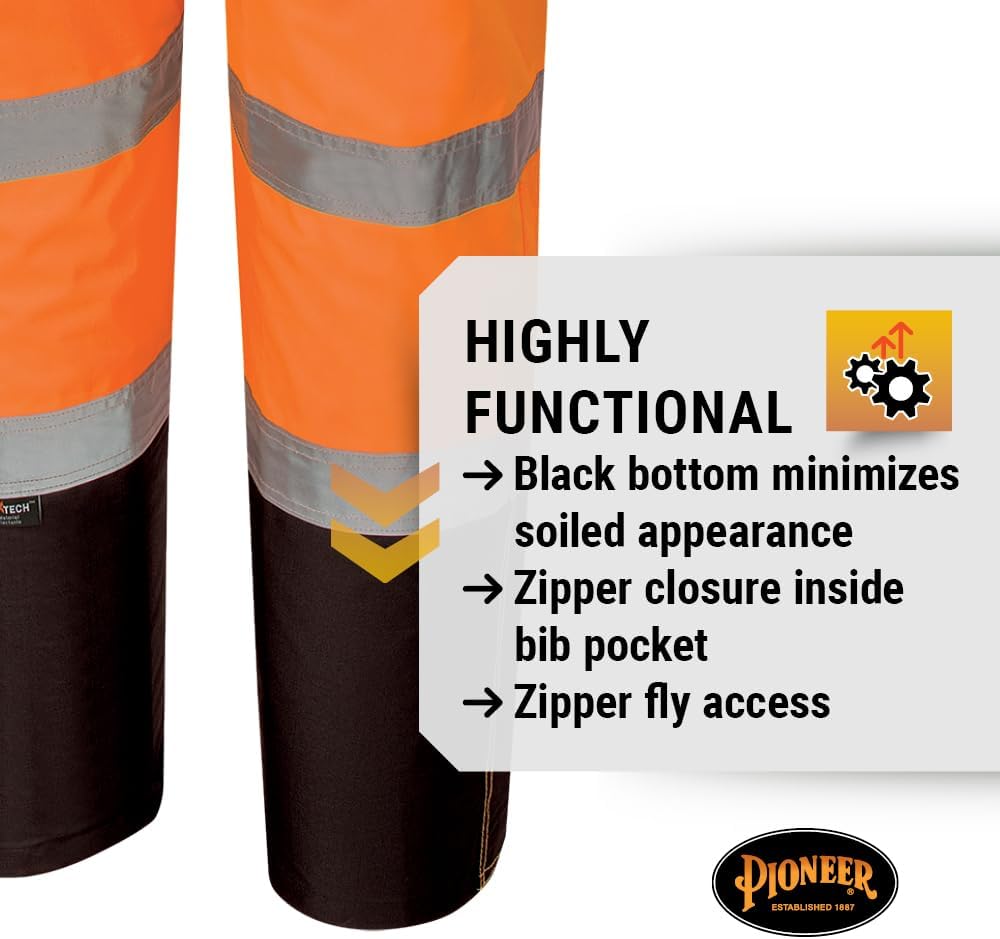 Pioneer Hi Vis Ripstop Waterproof Bib Pants/Overalls for Men - Reflective Safety Work Rain Pants