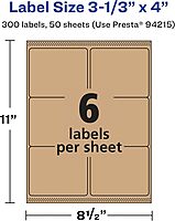 AVERY Kraft Brown Rectangle Labels, Sure Feed Technology, 3-1/3" x 4"