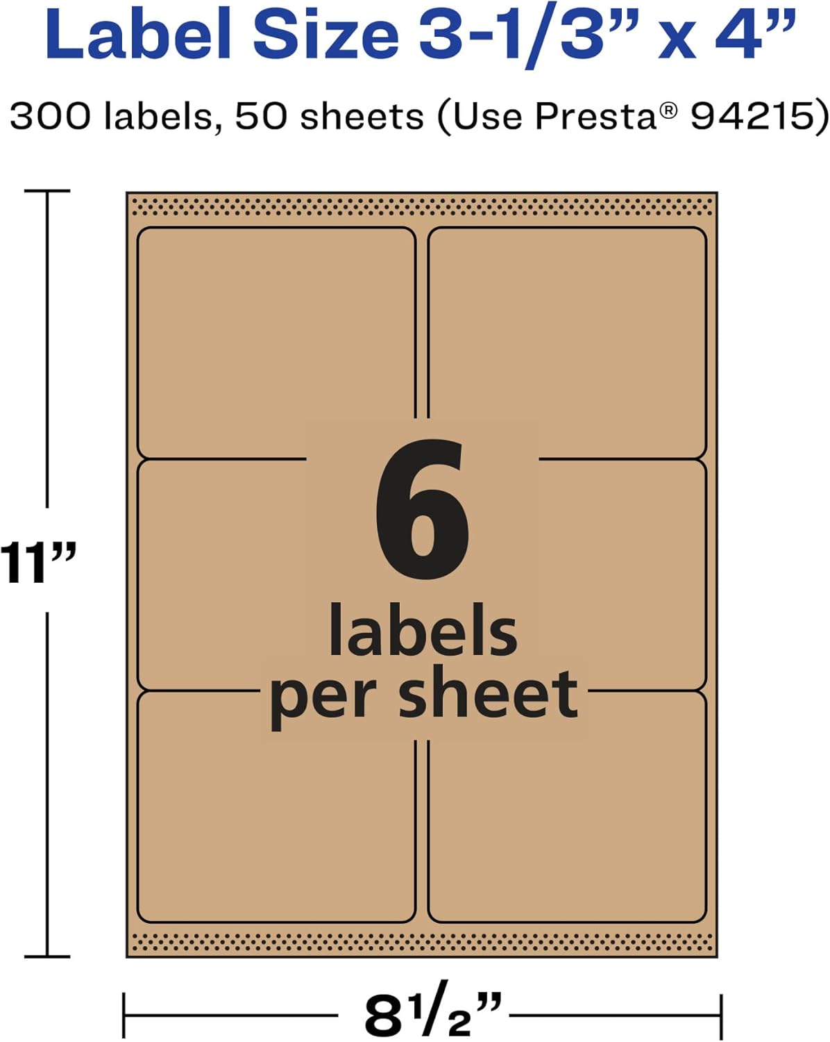 AVERY Kraft Brown Rectangle Labels, Sure Feed Technology, 3-1/3" x 4"