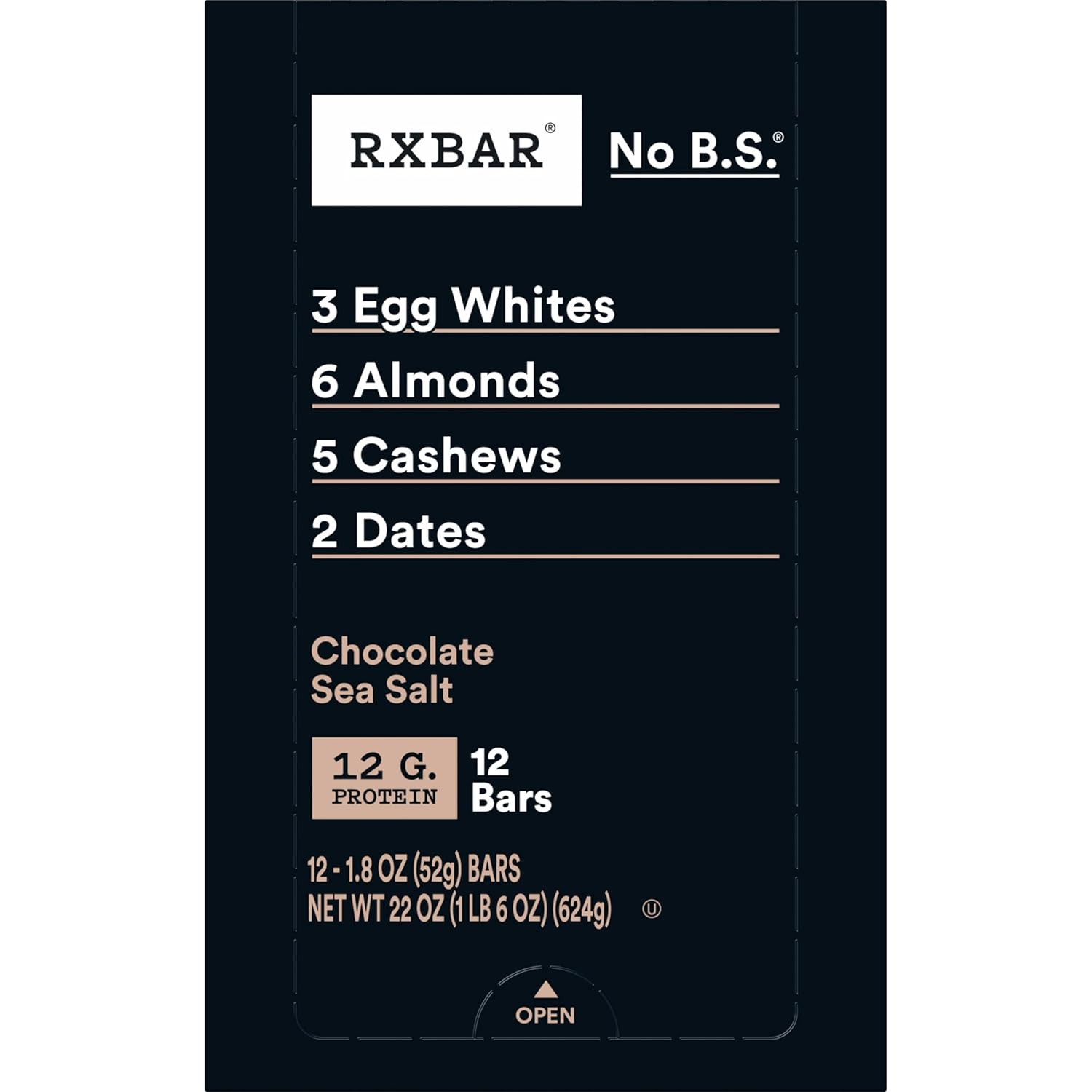 RXBAR Protein Bars, Protein Snack, Snack Bars, Chocolate Sea Salt, 22oz Box (12 Bars) Chocolate Sea Salt 1.83 Ounce (Pack of