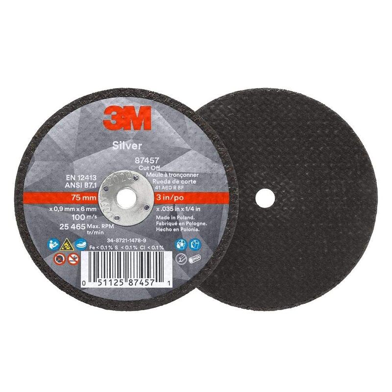 3M 87457 Silver Cut-Off Wheel, 6-3/8" x .035" x 1/4" T1, Ceramic Grain, 36 Grit, Lot of 50
