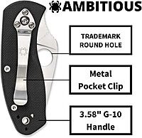 Spyderco Ambitious Value Knife with 2.31" Stainless Steel Blade and Durable Black G-10 Handle - PlainEdge - C148GP