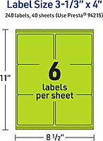 Avery Printable Rectangle Labels, Sure Feed Technology, 3-1/3" x 4", Bright Green, Laser/Inkjet Printable