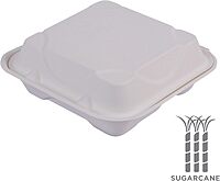 ECO PRODUCTS Compostable 8" Clamshell To Go Containers, Case of 200, 3 Compartment, Square Take Out Food Box, White Renewable Molded Fiber, Microwaveable & Freezable, Grease & Cut Resistant, ASTM