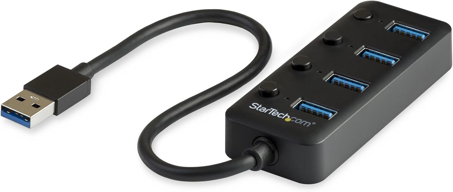 StarTech.com 4 Port USB 3.0 Hub - USB-A to 4x USB 3.0 Type-A with Individual On/Off Port Switches