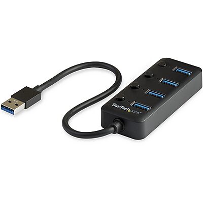 StarTech.com 4 Port USB 3.0 Hub - USB-A to 4x USB 3.0 Type-A with Individual On/Off Port Switches