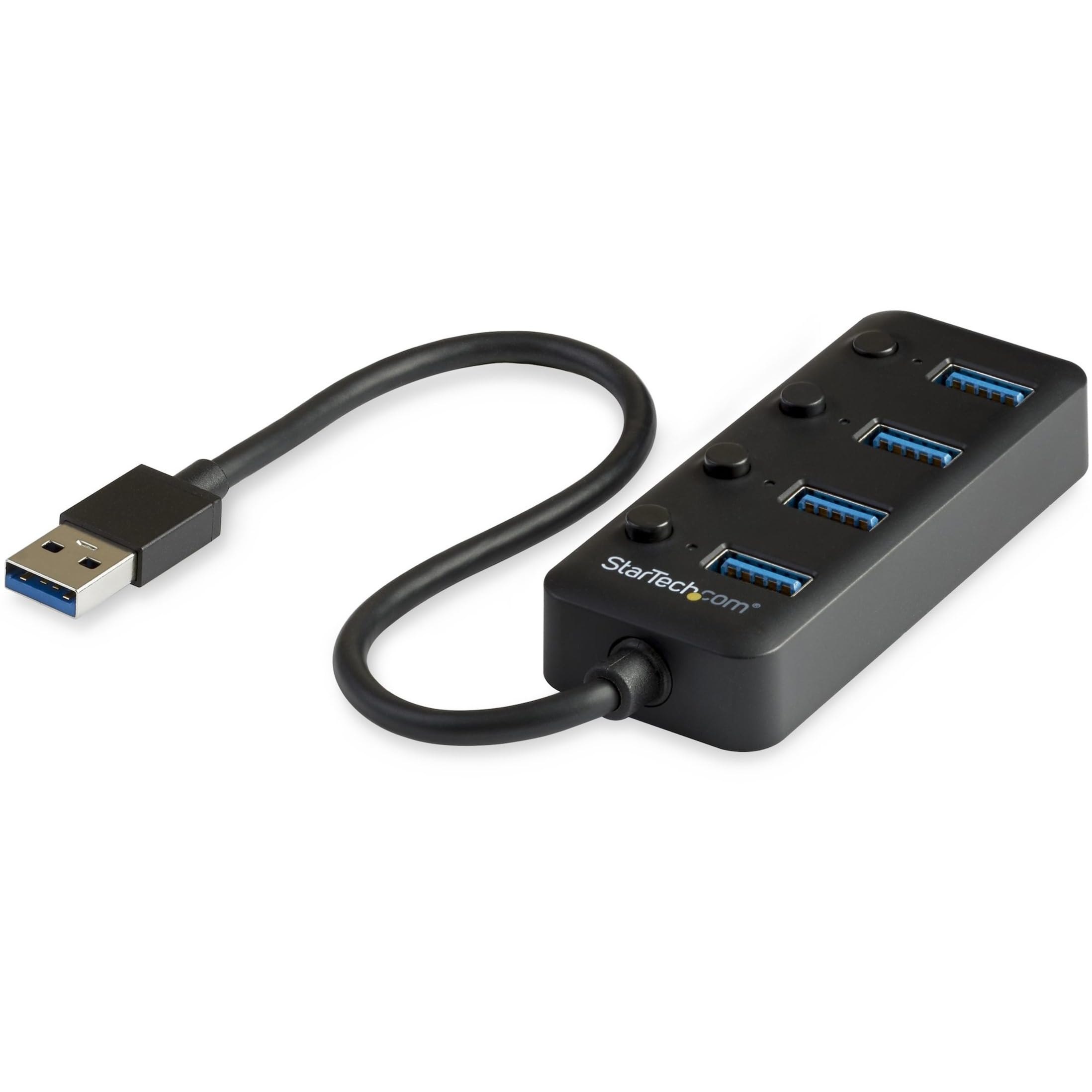 StarTech.com 4 Port USB 3.0 Hub - USB-A to 4x USB 3.0 Type-A with Individual On/Off Port Switches