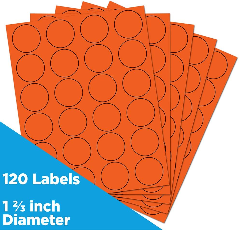 JAM PAPER Circle Label Sticker Seals - 1 2/3 Inch Diameter - 120 Round Labels/Pack