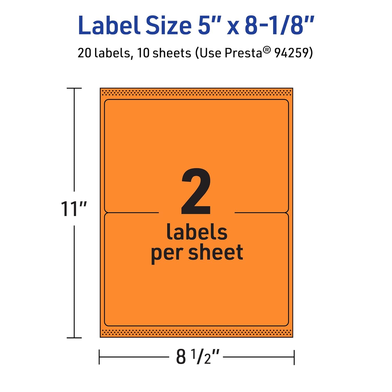 Avery Printable Rectangle Labels, Sure Feed Technology, 5" x 8-1/8", Bright Orange, Laser/Inkjet