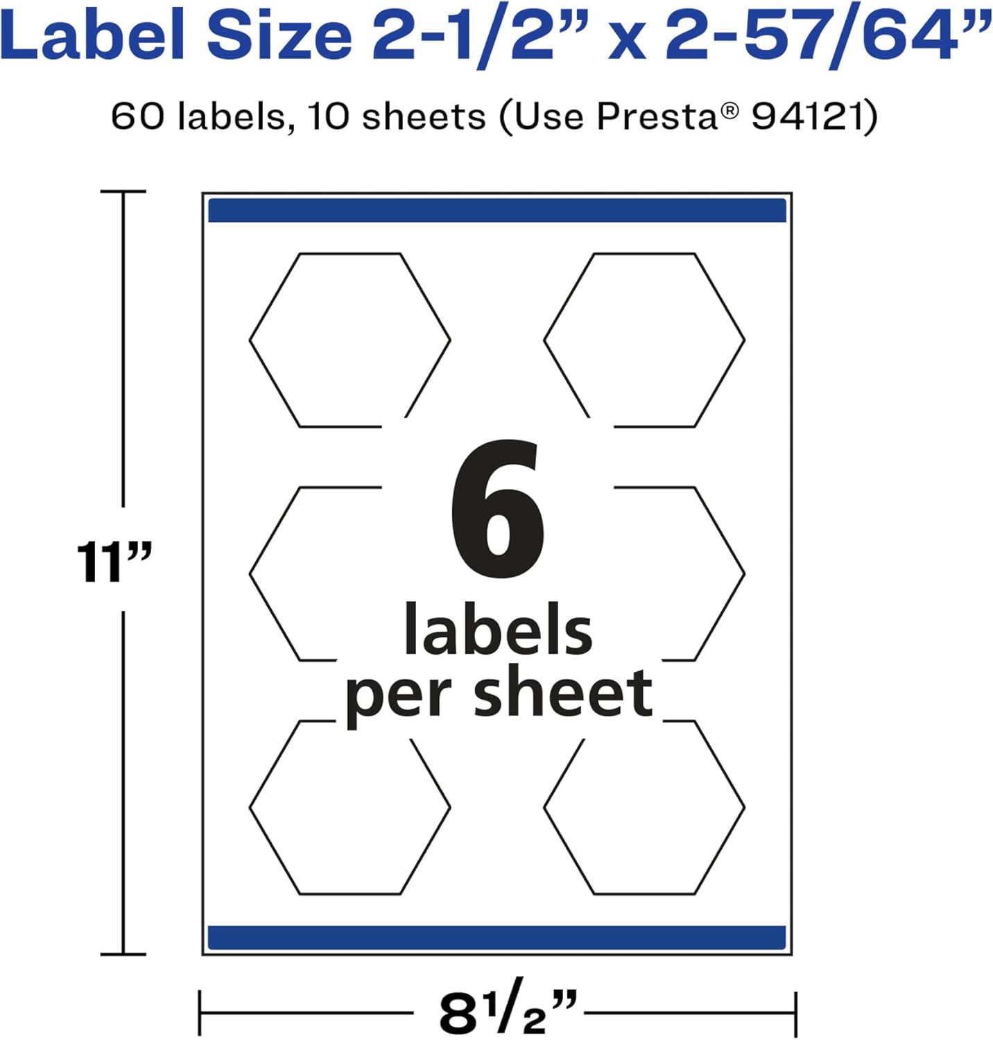 Avery Glossy White Hexagon Labels, Sure Feed Technology, 2-1/2" x 2-57/64", Print-to-The-Edge, Permanent Adhesive