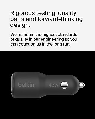 Belkin BoostCharge 42-Watt Dual Port Fast Car Charger with30W USB-C & 12W USB-A Ports