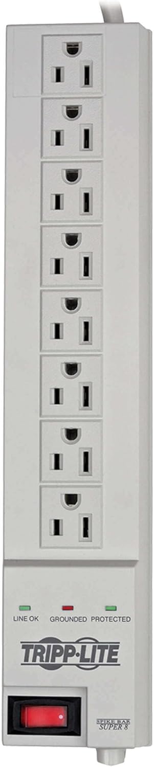 Tripp Lite 8 Outlet Surge Protector Power Strip, 8ft Cord, Right Angle Plug, $35,000 INSURANCE (SK6-6)