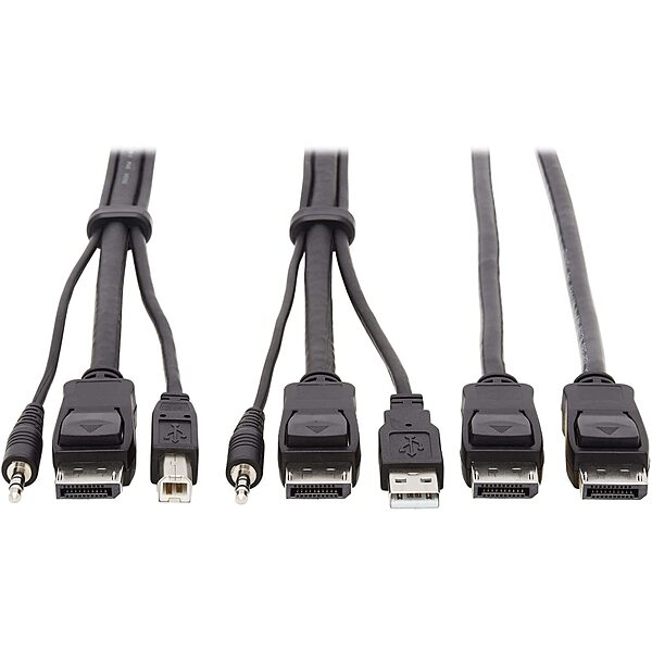 Tripp Lite Dual DisplayPort KVM Cable Kit 4K USB 3.5 mm Audio 3xM/3xM 6ft - 60 MB/s - Supports up to 3840 x 2160 - Gold Plated Contact - Black