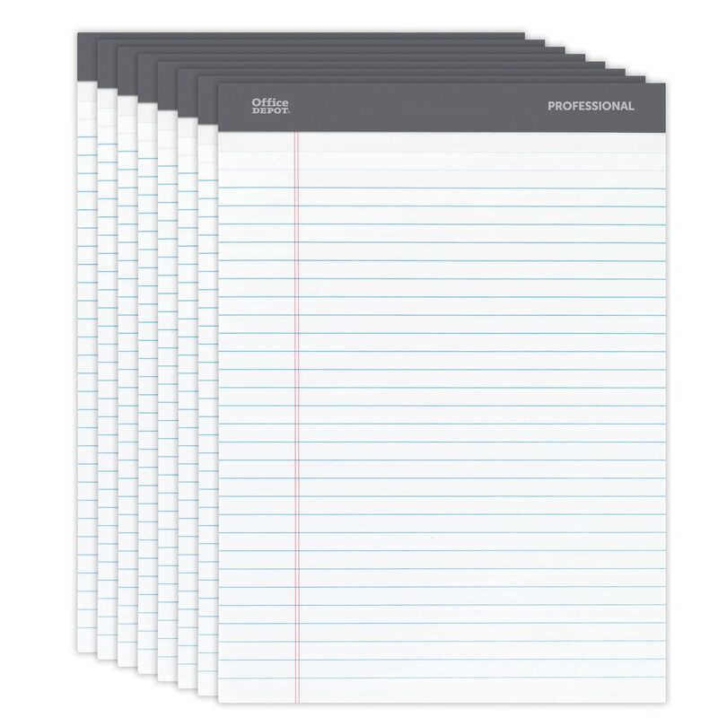 Office Depot Professional Legal Pad, 8 1/2in. x 11.75in., Legal Ruled, 50 Sheets Per Pad, White, Pack Of 8 Pads, 99528