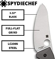 Spyderco Spydiechef Premium Chef Knife with 3.32" LC200N Ultra-Corrosion-Resistant Steel Blade and Titanium Handle