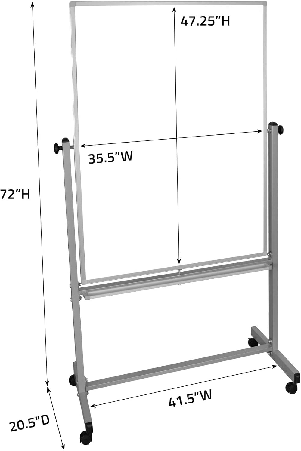 Luxor MB3648WW Mobile Double-Sided Magnetic Dry-Erase Whiteboard, 36"W x 48"H with Aluminum Frame & Stand