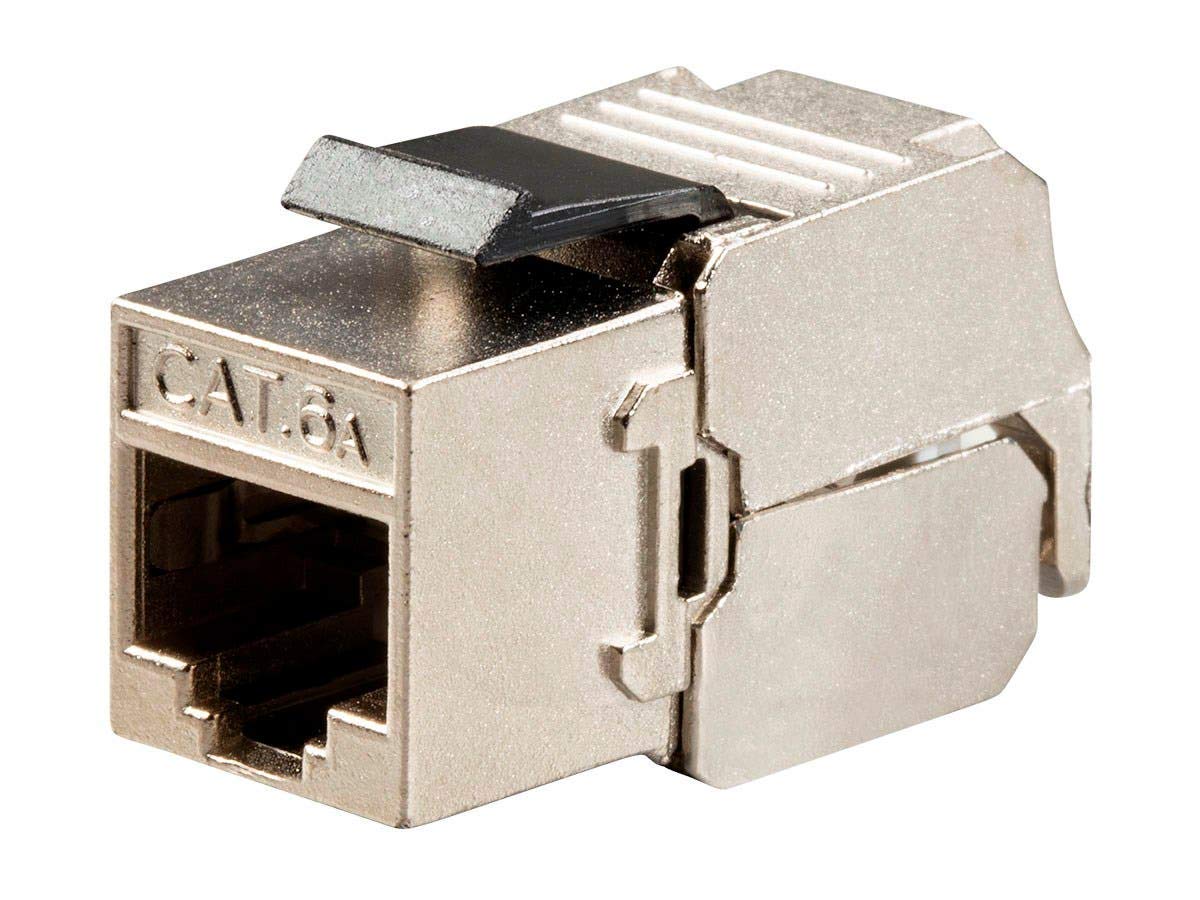 Monoprice Cat6A RJ-45 Keystone - Slim Type, 180-Degree, Shielded, Die Cast, Black - Entegrade Series