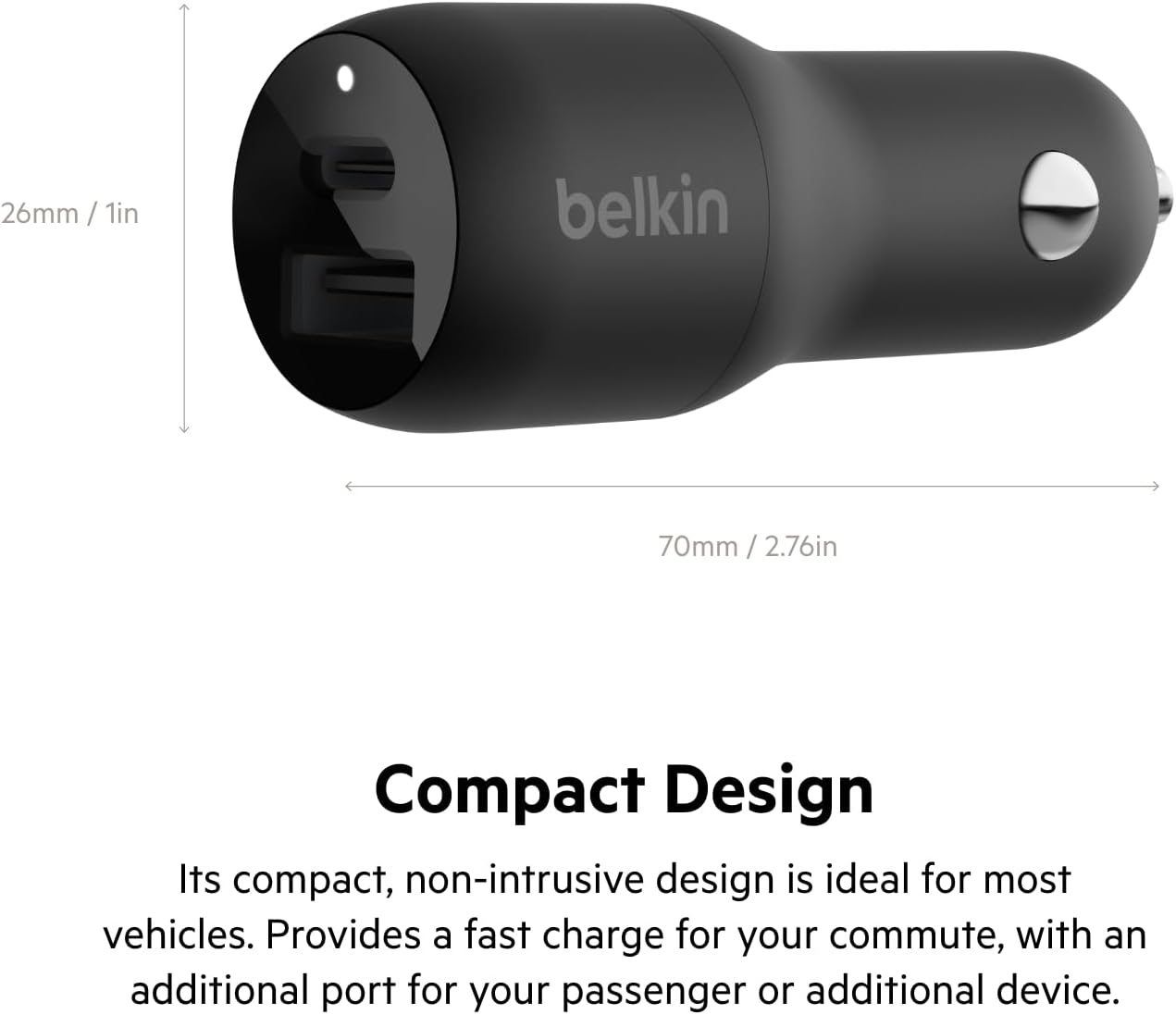 Belkin 37-Watt Dual USB Car Charger - Power Delivery 25W USB-C Port & 12W USB-A Port for PPS Charging Apple iPhone