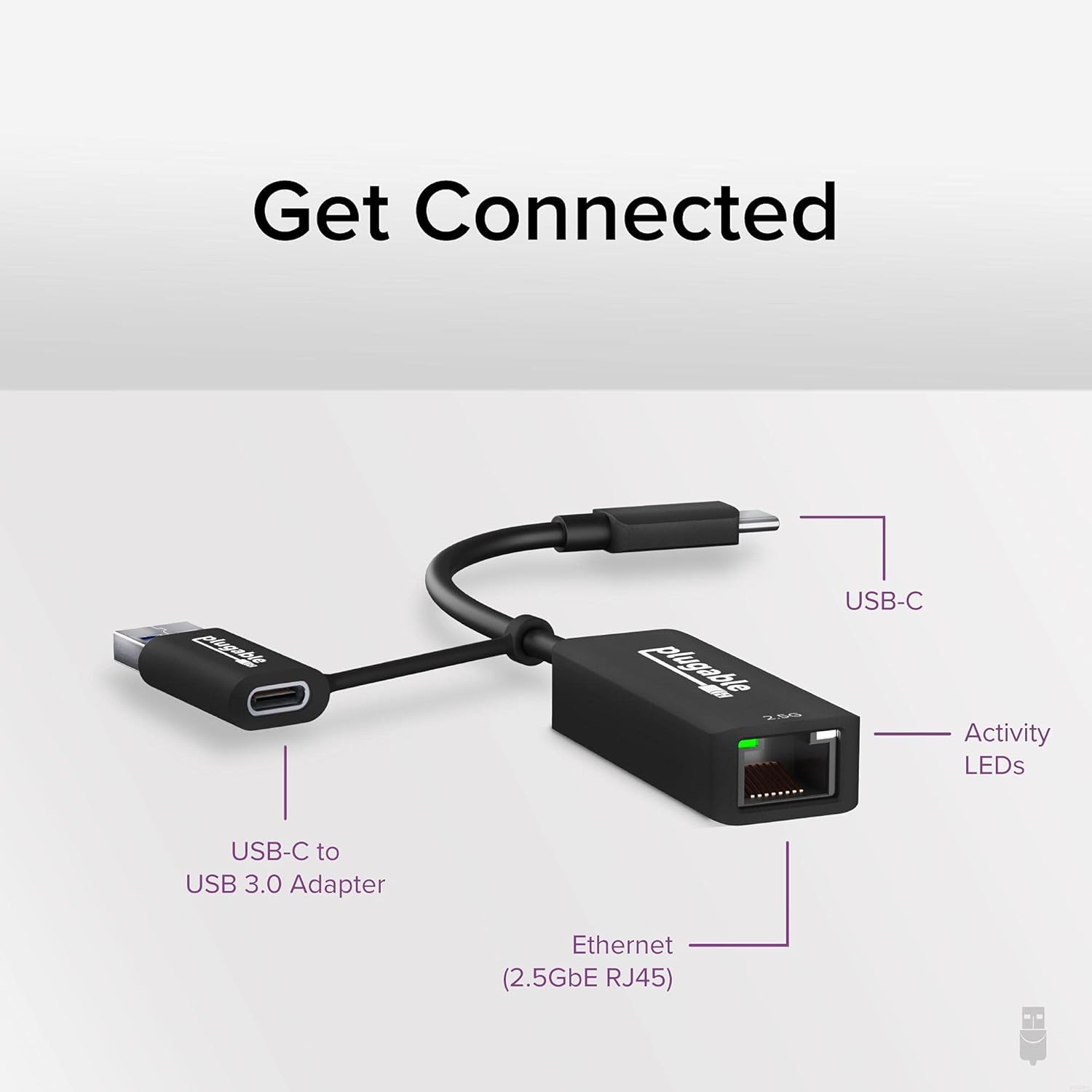 Plugable 2.5G USB-C and USB to Ethernet Adapter – Dual-Connector 2-in-1 USB-C to RJ45 2.5Gbps LAN