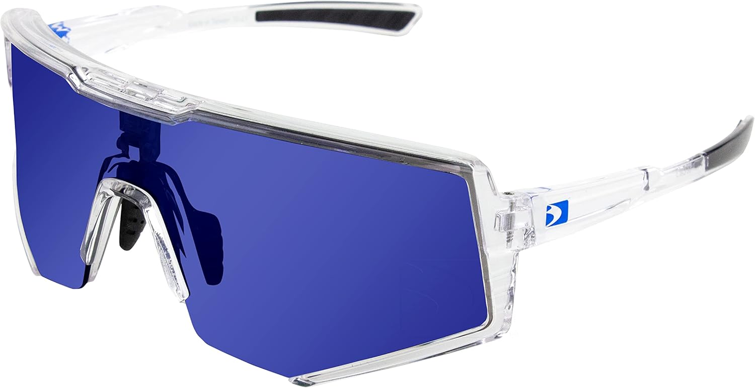 Bobster® Sprocket Cycling Sunglass, Crystal Clear Frame, Blue Mirror Lens