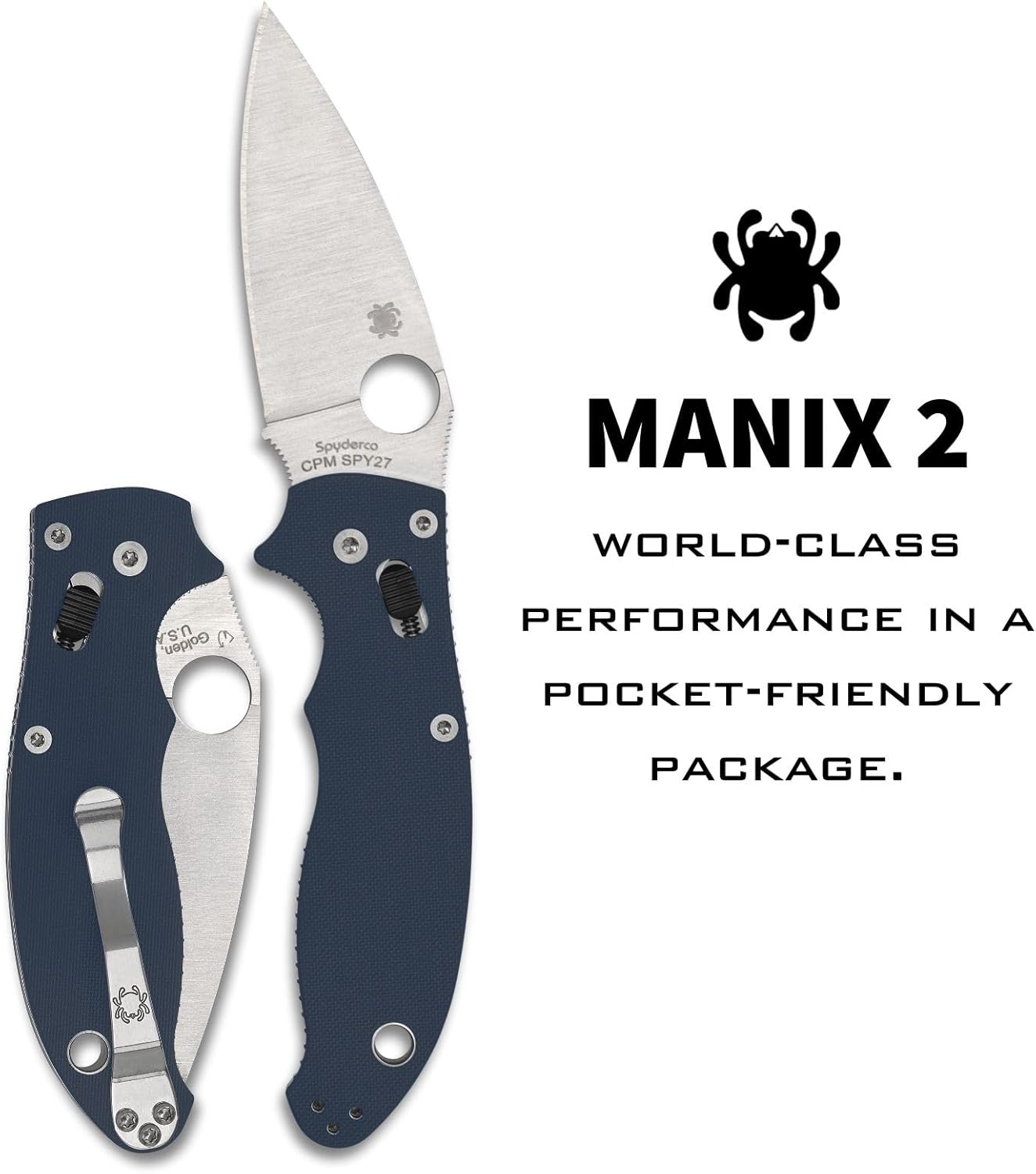 Spyderco Manix 2 Utility Folding Knife with 3.37 In CPM SPY27 Steel Blade and G-10 Handle - Everyday Carry - PlainEdge