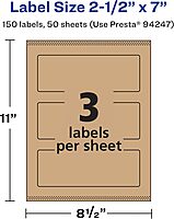 Avery Kraft Brown Rectangle Labels, Sure Feed Technology, 2.5" x 7", Print-to-The-Edge, Laser/Inkjet Printable