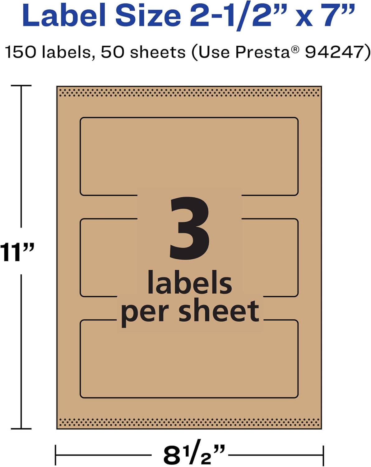 Avery Kraft Brown Rectangle Labels, Sure Feed Technology, 2.5" x 7", Print-to-The-Edge, Laser/Inkjet Printable