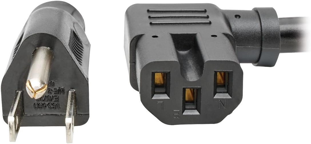 Tripp Lite 8ft Heavy Duty Power Extension Cord Cable 15A 14 AWG 5-15P to Right-Angle C15 Black 8' (P019-008-C15RA)