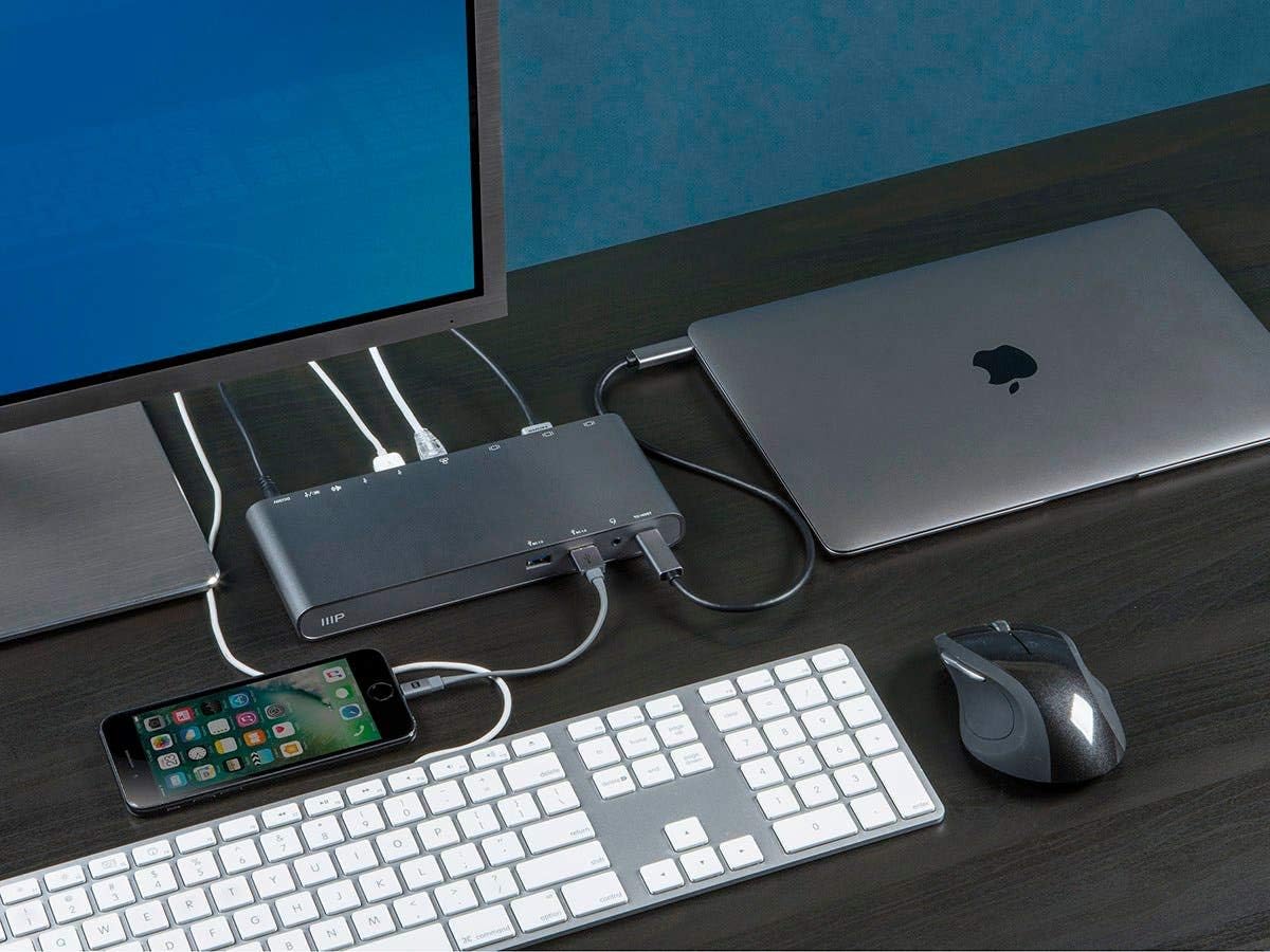 Monoprice USB-C Dual-Monitor Docking Station for USB-C Laptops, MST and Power Delivery up to 100 Watts with USB-C Cable
