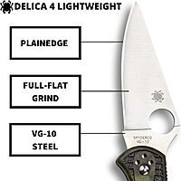 SPYDERCO Delica 4 Lightweight Signature Folding Knife with Flat-Ground VG-10 Blade and FRN Handle