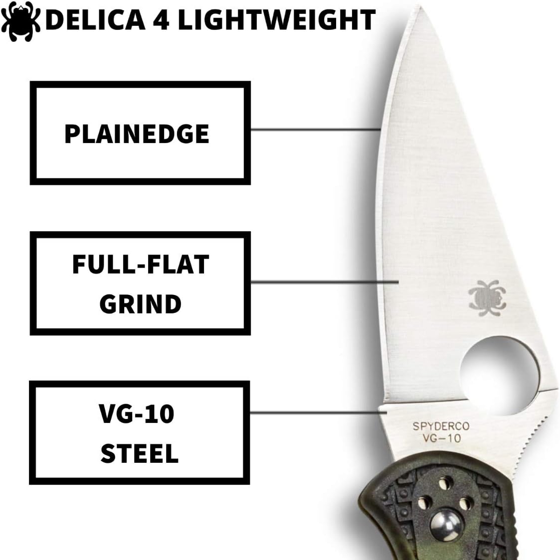 SPYDERCO Delica 4 Lightweight Signature Folding Knife with Flat-Ground VG-10 Blade and FRN Handle