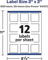 Avery Matte White Square Labels, Sure Feed Technology, 2" x 2"