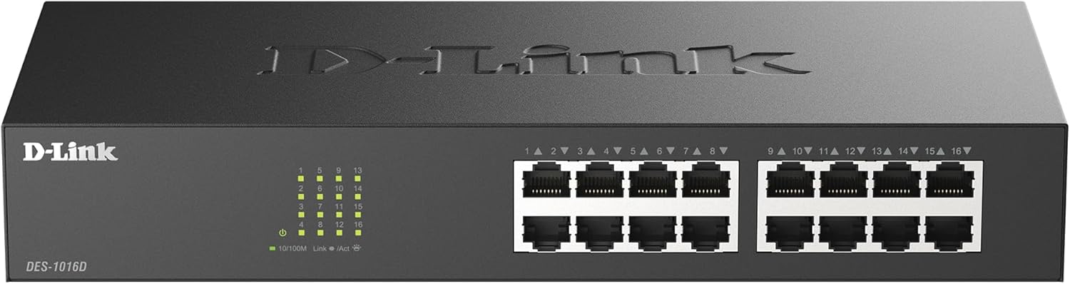 D-Link 16 Port Fast Ethernet Switch Unmanaged 10/100 Mbps Desktop Rackmount Plug and Play Metal Housing Fanless Design EEE