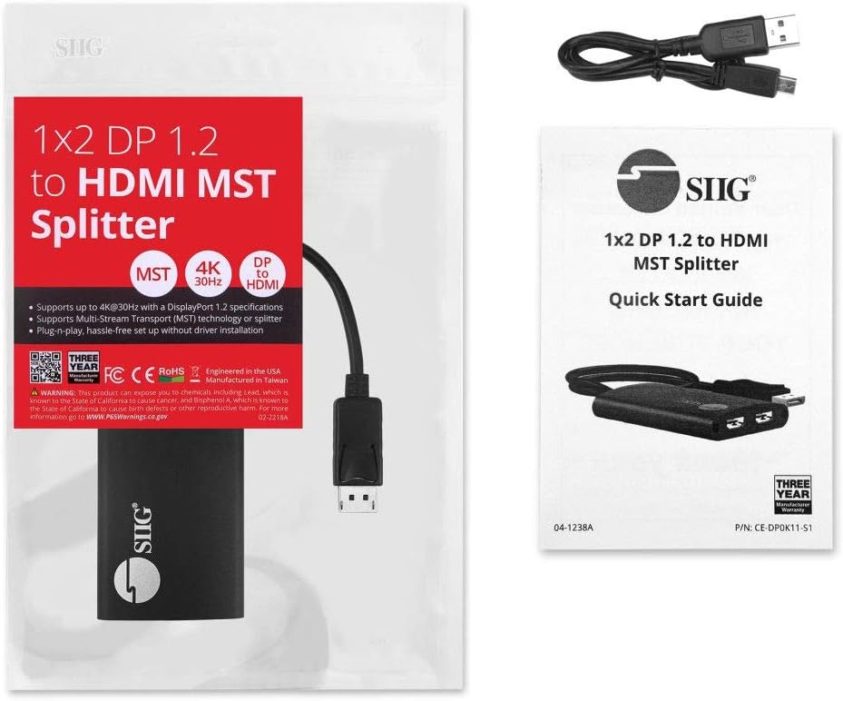 SIIG DisplayPort MST Hub Splitter (Multi-Stream Transport)