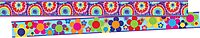 Barker Creek Double-Sided Trim Set of 4, Just Groovy, Mixed-Design, 140 feet of Double-Sided Trim - 35' Each of Four Designs, Neon Stripes, Tie-Dye, Neon Flowers, and Retro (3532)