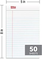 Office Depot Brand Writing Pads, 5in x 8in, Narrow Ruled, 50 Sheets, White, Pack Of 12 Pads